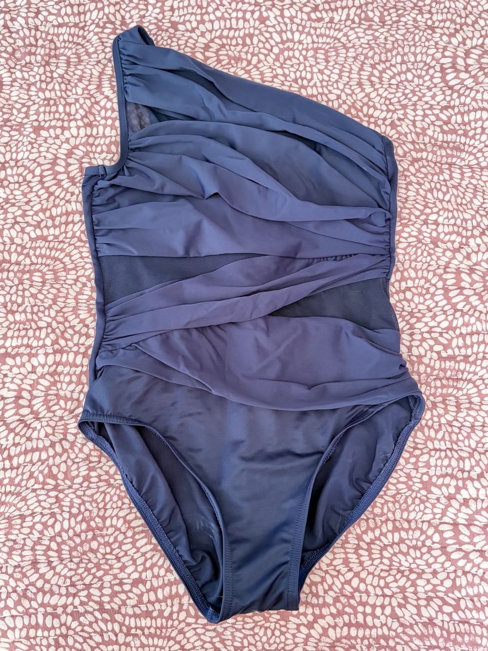 Miraclesuit Navy Blue One-Shoulder Draped Illusion Swim One-Piece